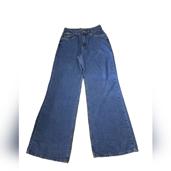 LUNENDER BRAZIL high waist wide leg jeans cut out waistband grunge EMO EU 40 - Picture 5 of 14